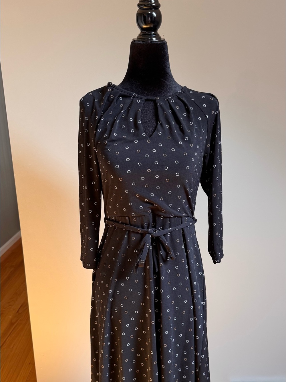 Ann Taylor Black Midi Dress with White Dot Print